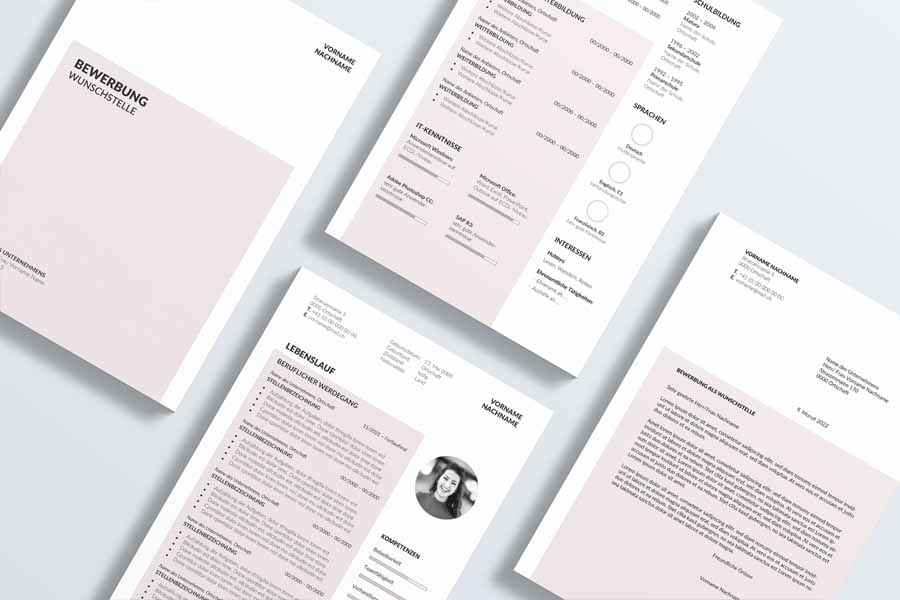 2204 Professionelle Bewerbungsvorlage Kloten für Word in Farbe light rose, modernes Design