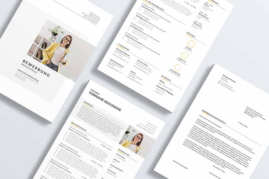 2215 Professionelle Bewerbungsvorlage Schwyz für Word in Gelb, modernes Design