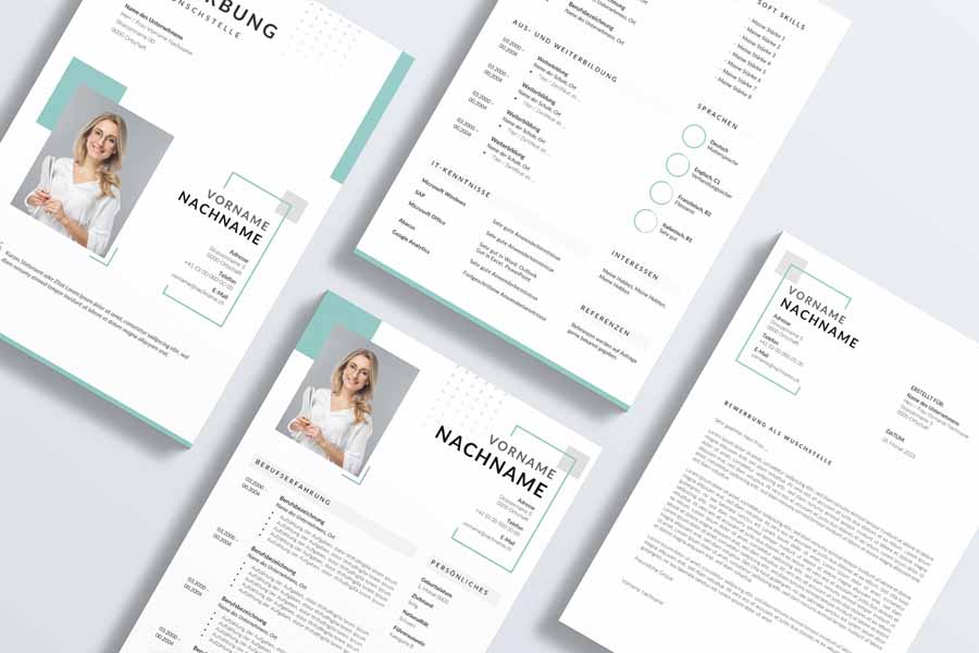 2220 Professionelle Bewerbungsvorlage Langenthal für Word in Gruen, modernes und kreatives Layout