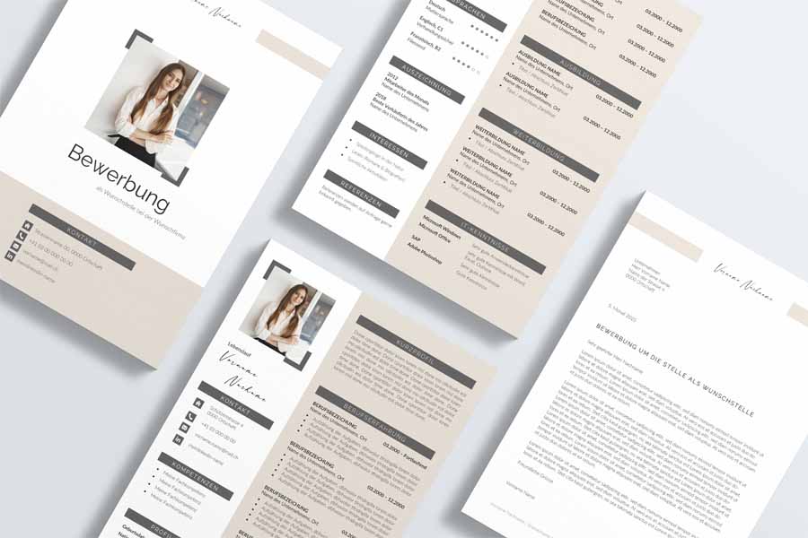 Professionelle Bewerbungsvorlage Nr. 10 Aarau in Farbe Bisquit, kreatives Design, Vorlage Word