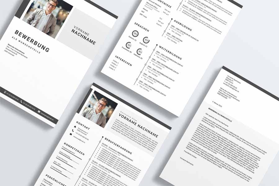 Professionelle Bewerbungsvorlage Nr. 21 Schweiz, modernes Design, Word Vorlage