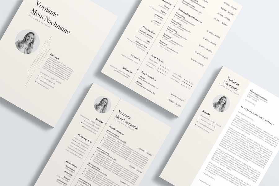Professionelle Bewerbungsvorlage Nr. 24 Davos in Farbe creme, elegantes Design, Vorlage Word