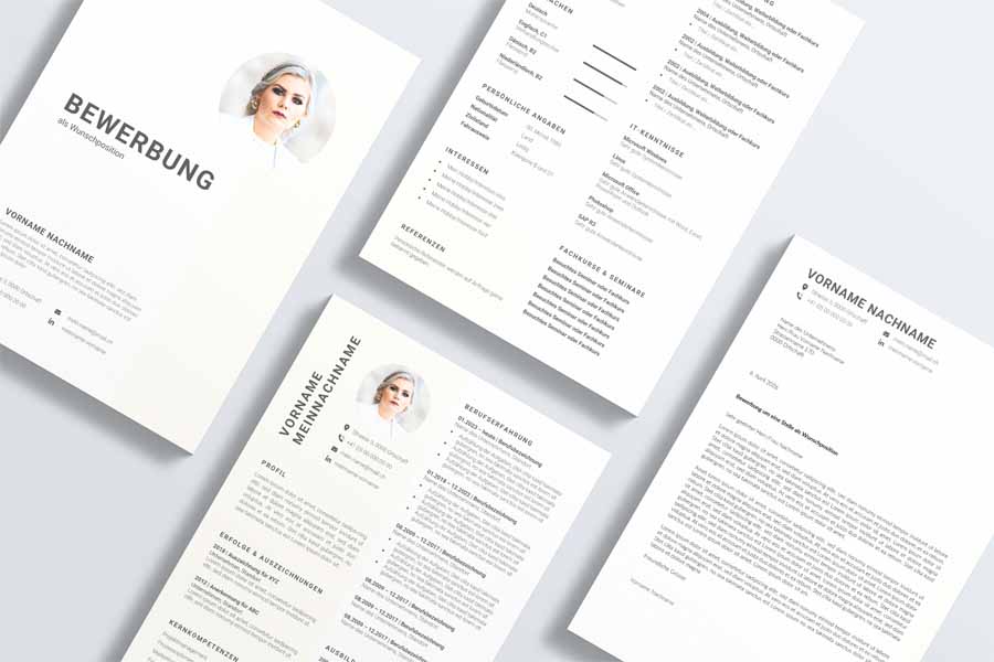 Professionelle Bewerbungsvorlage Nr. 27, dezent gestaltet, editierbar mit Microsoft Word minimalistisches Design
