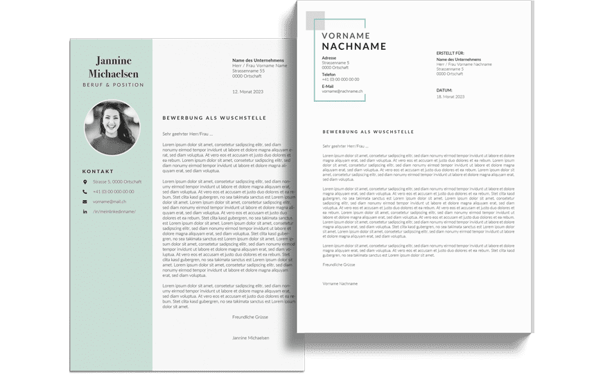Zeitgemässe Bewerbungsvorlage von Bewerbungsbox für Ihr überzeugendes Bewerbungsschreiben im A4 Format.