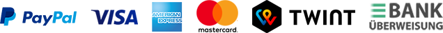 Logos von akzeptierten Zahlungsmethoden bei Bewerbungsbox u. a. PayPal, Visa, Mastercard, Amex, TWINT und Banküberweisung